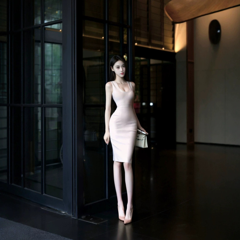 Chanel-Style U-Neck Slim Fit Bodycon Dress with Spaghetti Straps and Bandage Waist Chanel-Style U-Neck Slim Fit Bodycon Dress with Spaghetti Straps and Bandage Waist