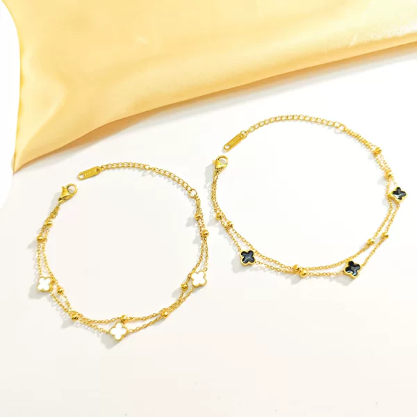 [full-body titanium steel] four-leaf clover double-layer folded bracelet versatile high-end sense bracelet ins personalized fashion jewelry