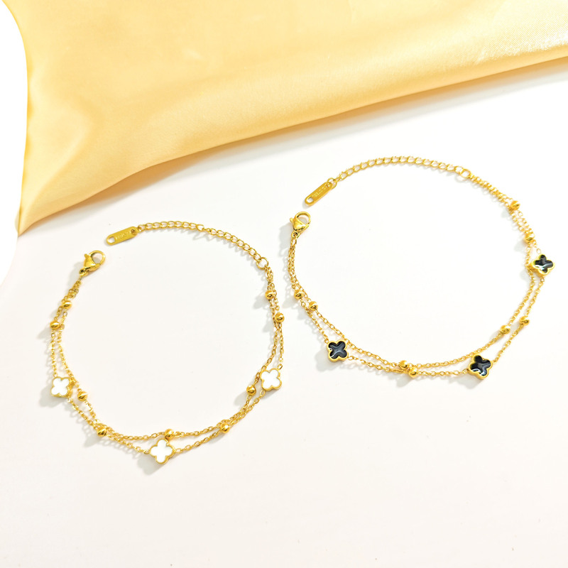 [full-body titanium steel] four-leaf clover double-layer folded bracelet versatile high-end sense bracelet ins personalized fashion jewelry