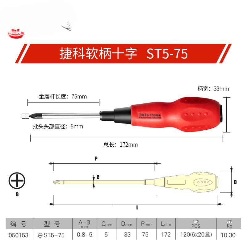 Jetech destornillador de tornillo de vástago blando cruzado destornillador de cono de destornillador pequeño cabezal de lote fuerte de acero al cromo vanadio magnético ST