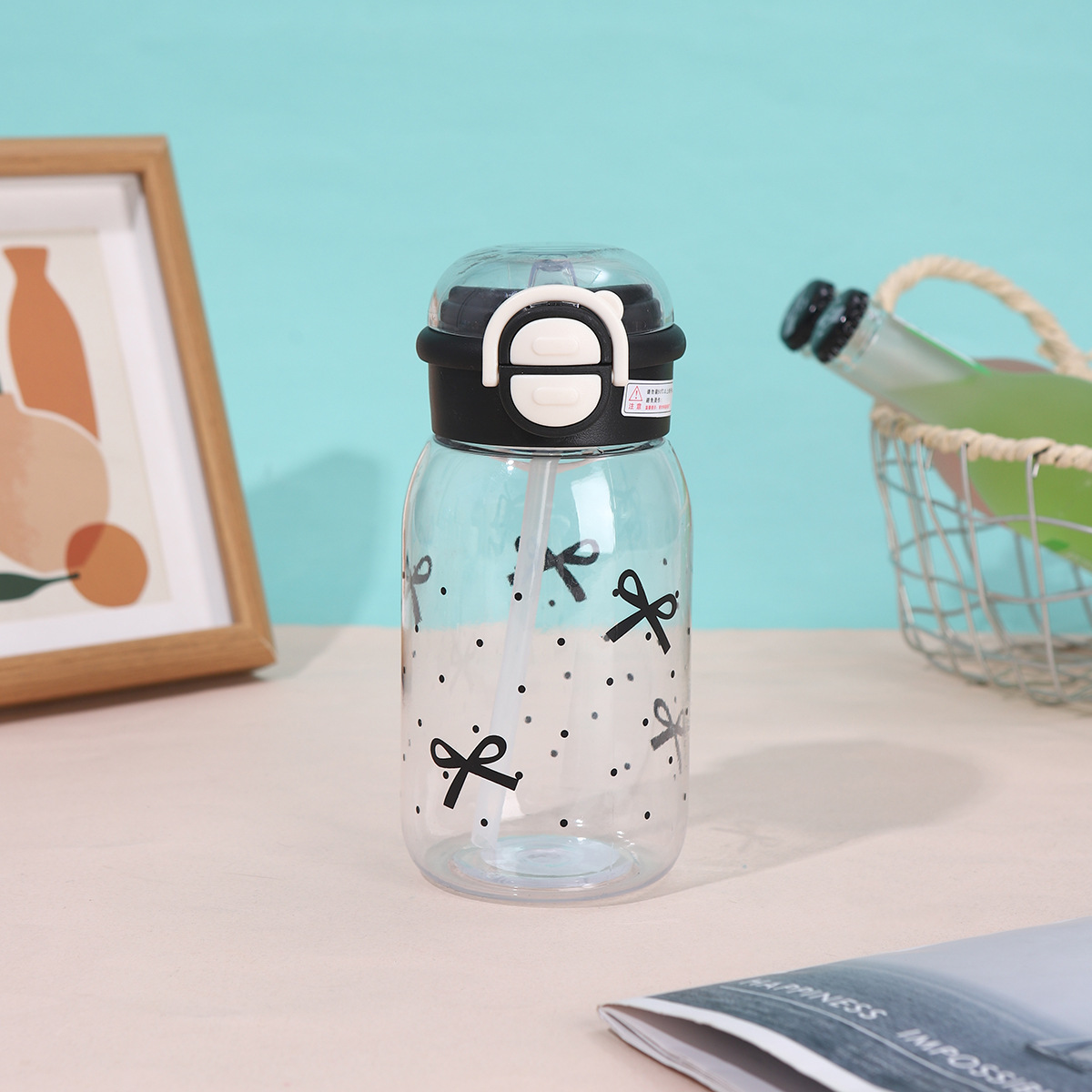 Childrens Straw Water Bottle High Capacity Leakproof Cartoon Cup_voghion.com