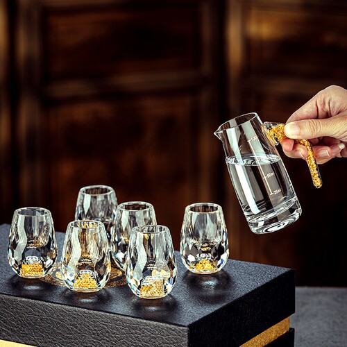 Gold foil white wine glass set, one pot, six glasses, small glass, household crystal wine divider, wine gift box