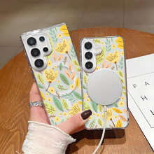 彩色花草适用Samsung手机壳s22/s23/s24透明磁吸亚克力保护套跨境