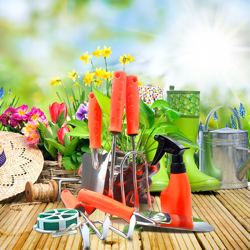 亚马逊园艺剪花园铲花园用品9件套园林工具套装不锈钢园艺神器