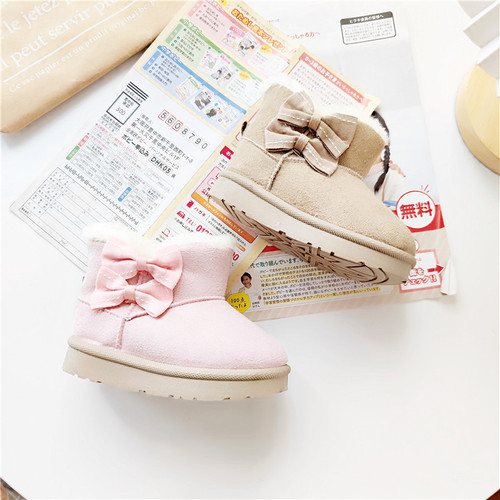 Winter Day Single Bow Girl Snow Boots Princess Warm Baby Cotton Shoes Thick Magic Tape Girls Shoes