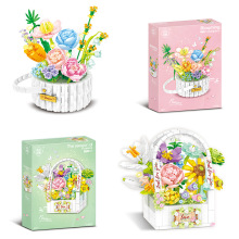 唯乐创想6011雪映灯莎花蓝小颗粒积木儿童拼装玩具永生花创意摆件