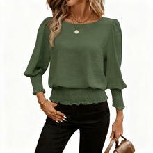 跨境欧美女装亚马逊独立站2025新品宽松大码纯色圆领打揽T恤上衣