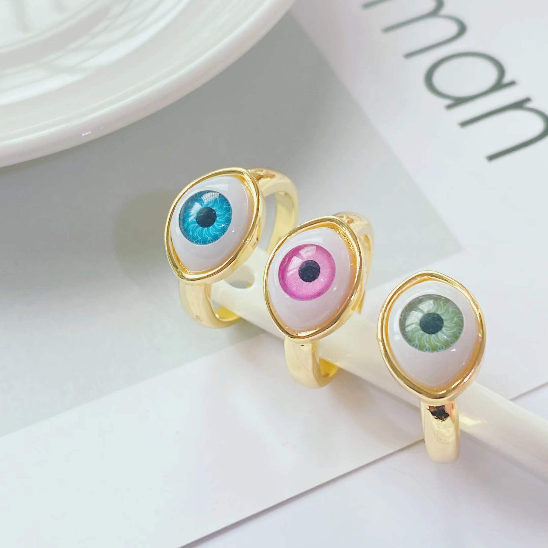 fashion 18k gold resin Devilu0027s eye personality eye opening adjustable ring