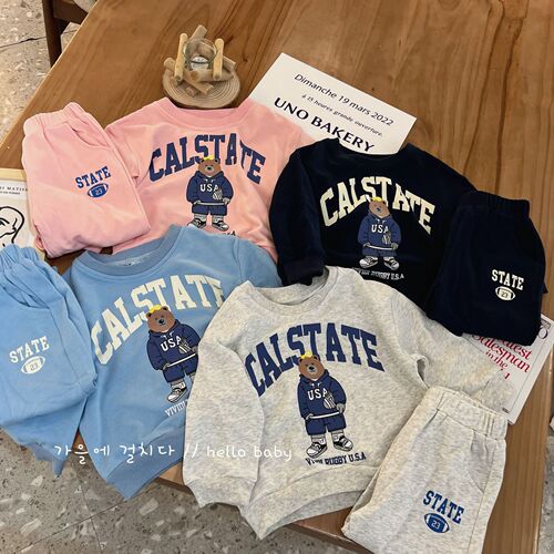  New Arrival Children's Autumn/Winter Set Boys' and Girls' Cartoon Bear Sweatshirt and Pants Two-piece Set Baby Sportswear