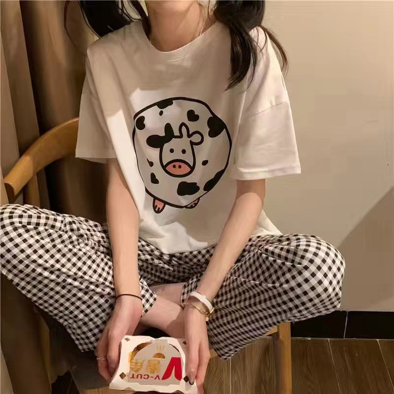 Pijamas para mujer 2025 nuevo estilo ins verano pantalones de manga corta traje de dos piezas dibujos animados lindo primavera y otoño servicio a domicilio