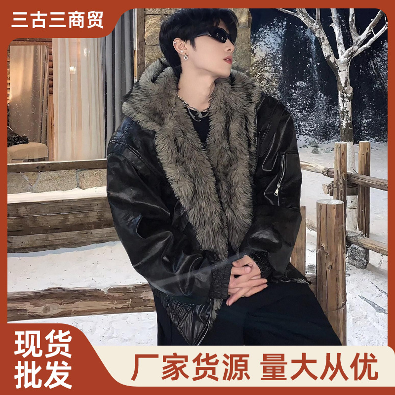Zuoshandiao Winter Warm Leather Jacket, Reversible, 2026 New Model, Thickened Men's Warm Coat, Cold-Resistant Hooded Overcoat