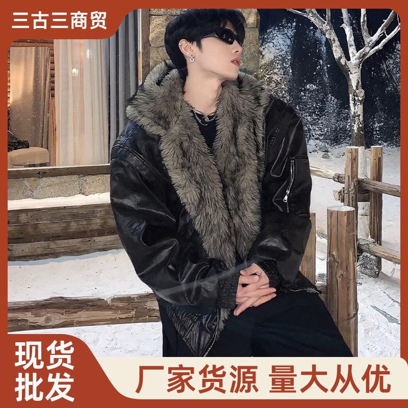Zuoshandiao Winter Warm Leather Jacket, Reversible, 2026 New Model, Thickened Men's Warm Coat, Cold-Resistant Hooded Overcoat