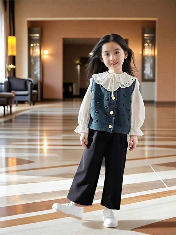 2025春秋款女宝宝马甲针织可爱泡泡花边毛衣背心毛织开衫甜美女童|undefined