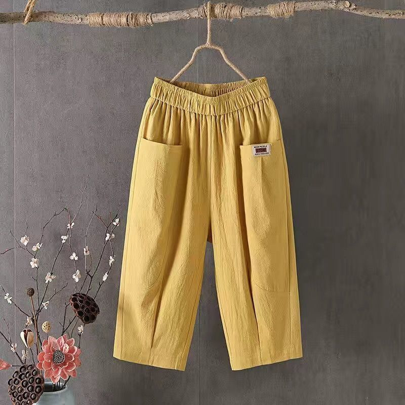 Cotton and Linen Cropped Pants for Women, Summer Loose Fit, Plus Size, Comfortable, Breathable, Elastic Waist, Tapered Harem Pants, Versatile Casual Pants Cotton and Linen Cropped Pants for Women, Summer Loose Fit, Plus Size, Comfortable, Breathable, Elastic Waist, Tapered Harem Pants, Versatile Casual Pants