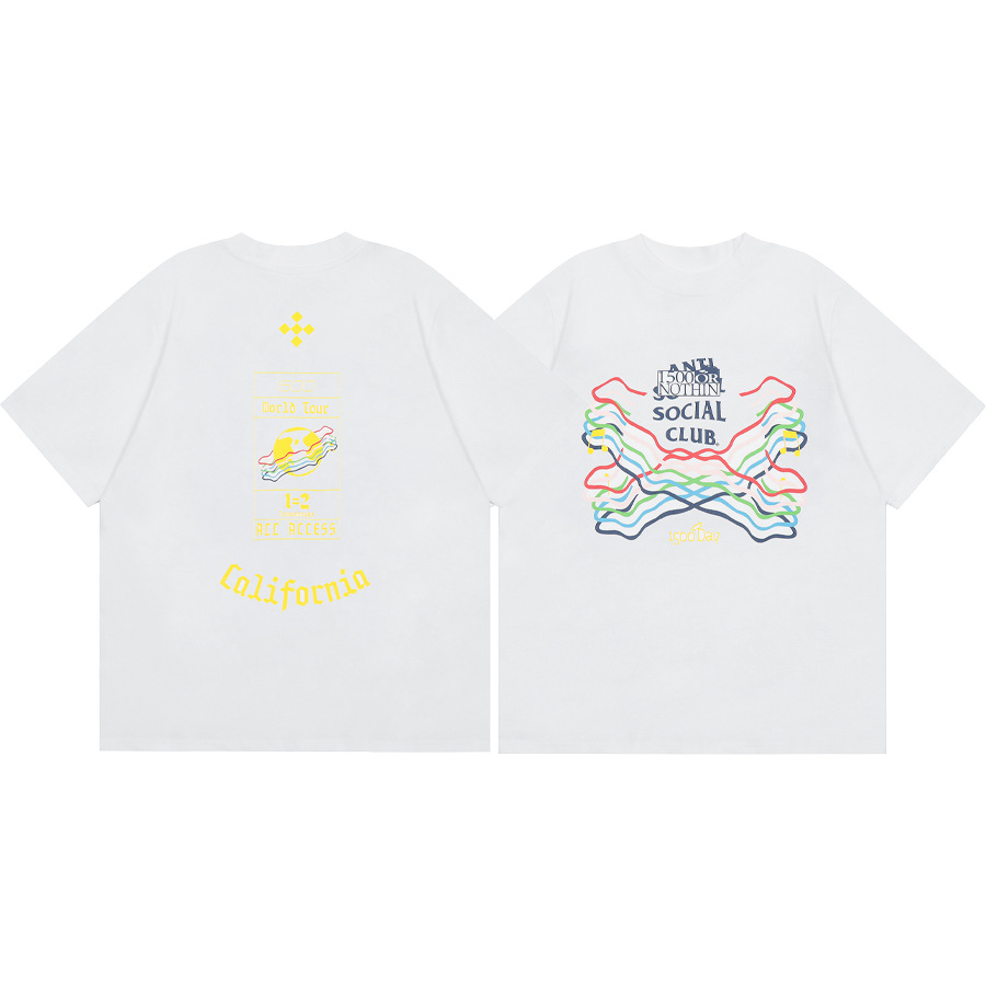 Diferencia de moneda del mercado ASSC CLUB fujiwaro Lightning serie impresa camiseta suelta de manga corta para hombres y mujeres