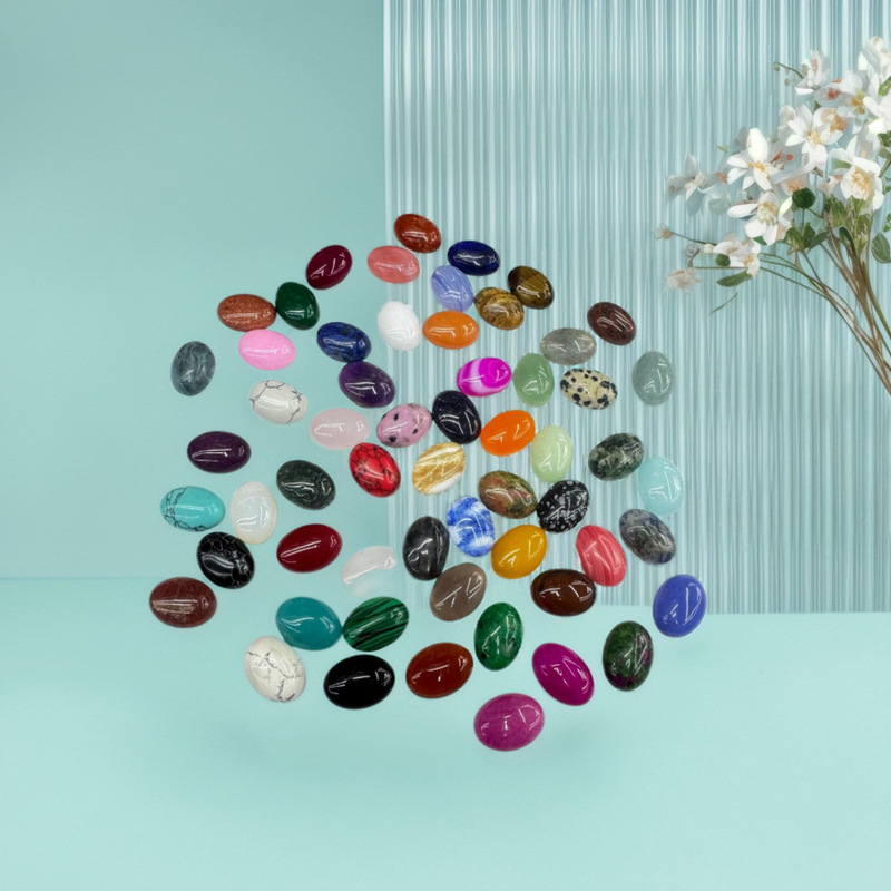 Explosions oval natural stone agate green gold tiger eye stone ring DIY patch bare stone half accessories wholesale