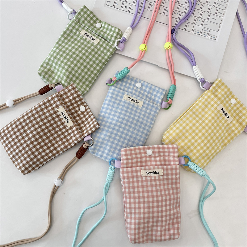 54113 Plaid Mobile Phone Bag Sundries Storage Bag Walking Key Change Card Bag Hand Carrying Small Cloth Bag Mobile Phone Bag