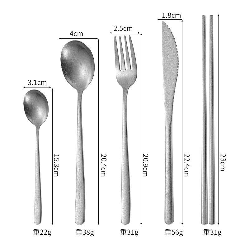Retro hacer viejos 304 cubiertos de acero inoxidable cuchillos y tenedores cucharas conjuntos de estilo japonés retro textura mate cucharas y tenedores palillos al por mayor