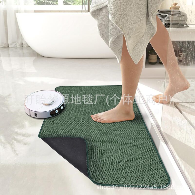 跨境Temu纯色高级感地垫浴室亚麻橡胶吸水防滑垫玄关耐脏耐磨门垫|undefined