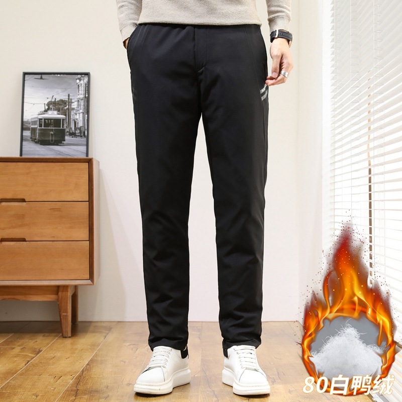 2024 Winter Men's down Pants, Thickened and Warm, 80% White Duck Down, Loose Fit, Large Size, Outdoor Sports, Cold-Resistant down Straight Pants