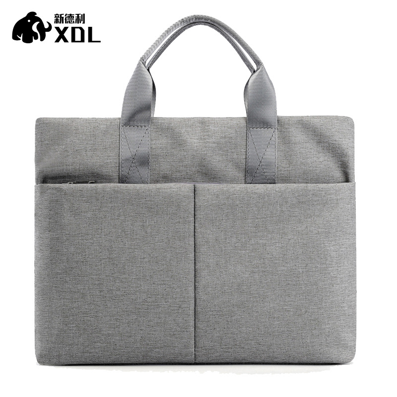 Document Bag Satchel Business Briefcase A4 Multi-Compartment Zipper Large Capacity Men's and Women's Conference Bag Logo