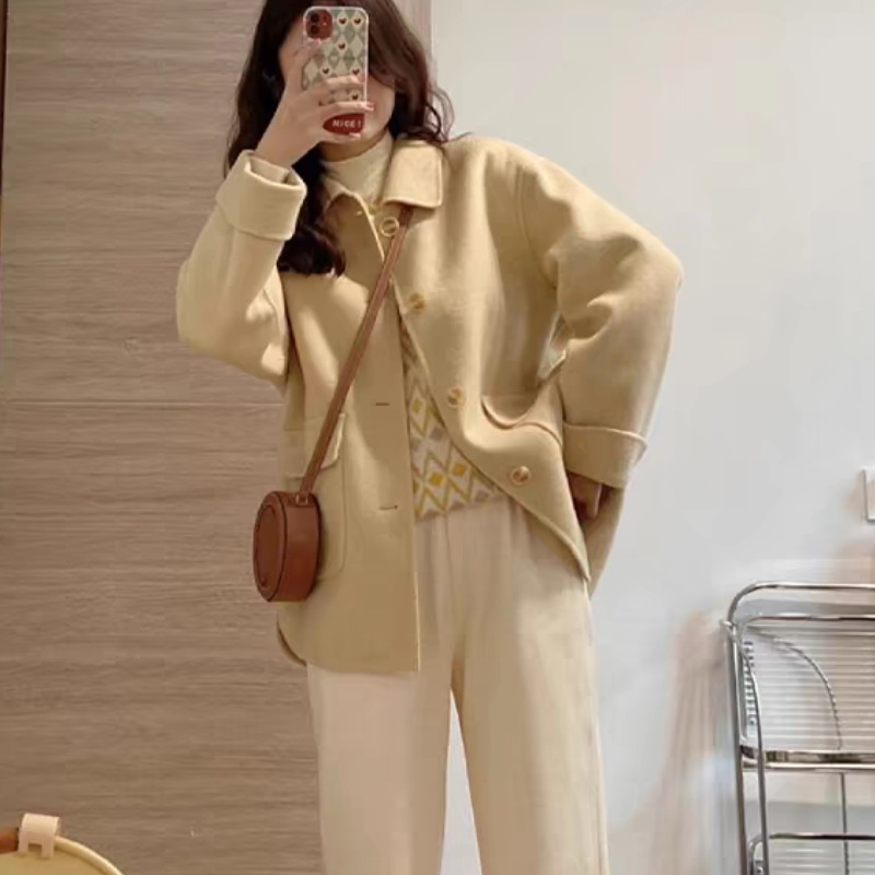 New Loose Wool Coat Short Double-sided Cashmere Coat 90 Wool 10 Cashmere Slimming Women's Wool Coat