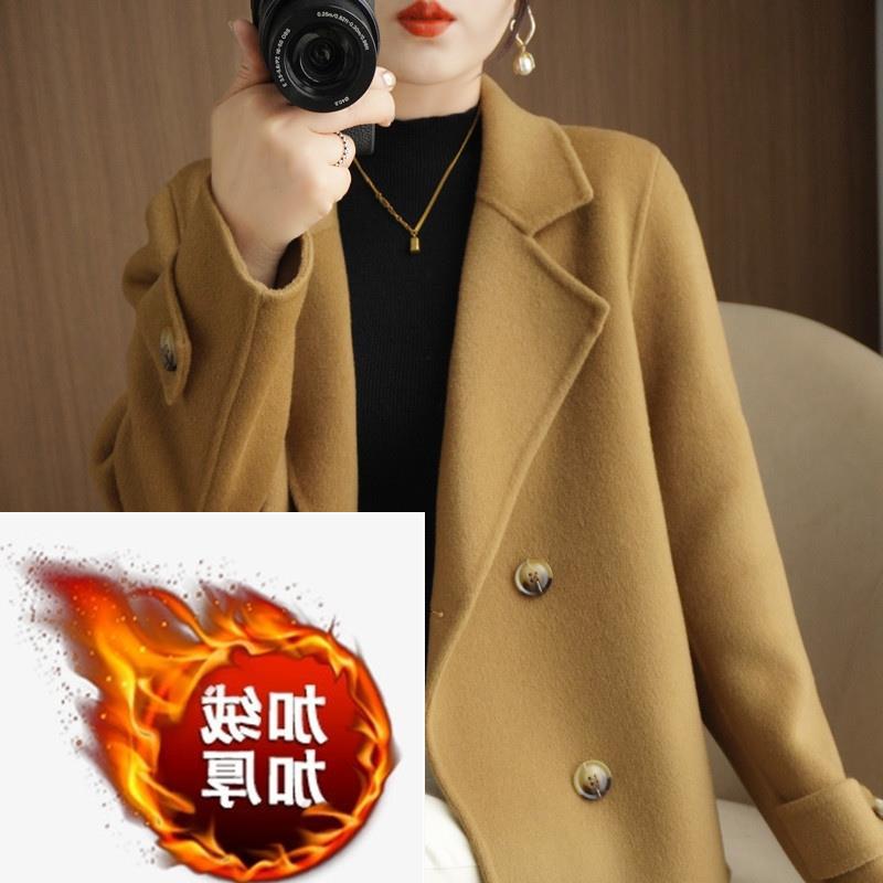 Fuzzy thickened wool coat women 2025 short style autumn winter petite loose off-season blazer collar wool jacket