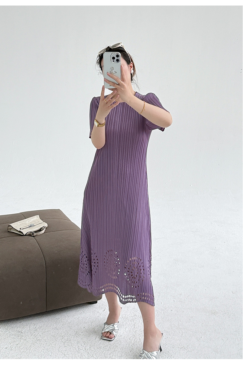 Váy maxi xếp ly đốt hoa tay ngắn phong cách Pháp — Màu xanh da trời chi tiết 13
