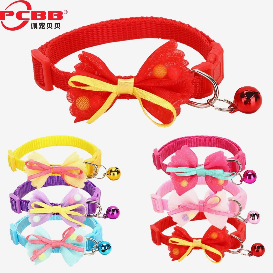 Nuevo collar de arco de encaje 1.0 campana de mascota gatito cachorro collar de origen gato ajustable