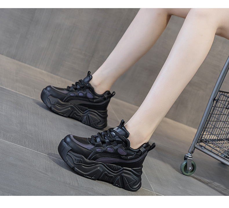 Giày sneaker nữ đế xuồng tăng chiều cao, dáng chunky đế dày thoáng khí, phối màu đa dạng — M2516-2 đen trong suốt lưới, M2516 kaki một lớp bên trong, M2516-1 trắng be lót nhung, M2516-1 màu đen lót nhung chi tiết 32