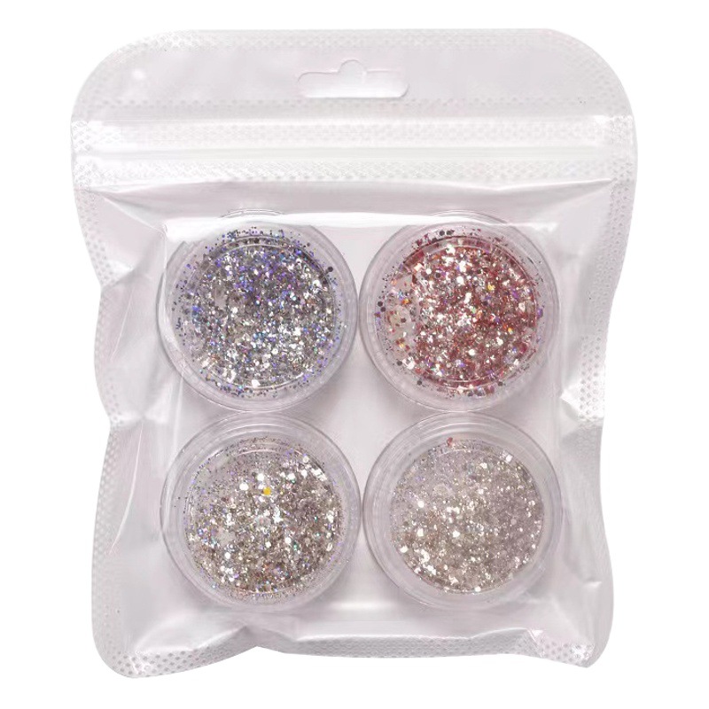 Nueva Red de uñas polvo de diamante de cristal rojo Galaxy fino flash sueño brillante pieza de concha polvo de uñas mezclado Galaxy polvo 4 botellas/Set