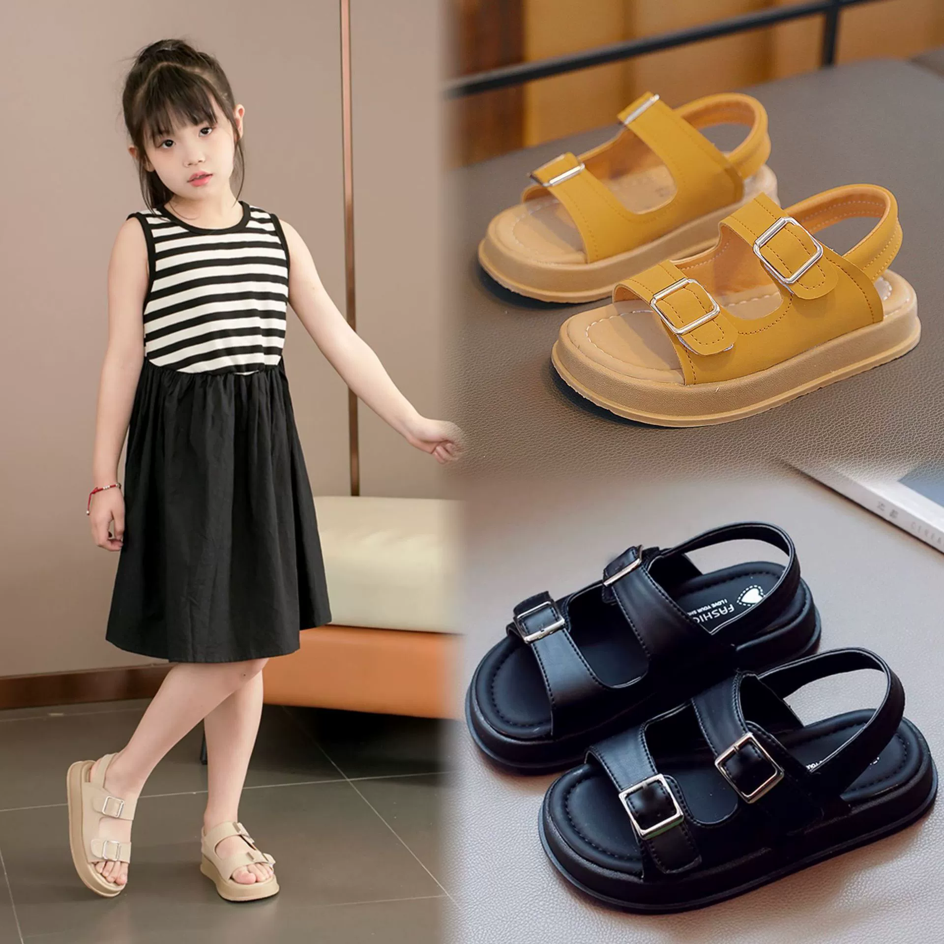 Детские однотонные полые сандалии, новинка лета 2024, пляжная обувь для девочек, нескользящая обувь на липучке для мальчиков