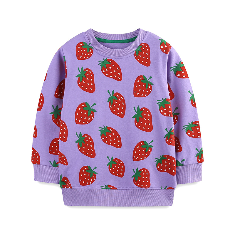 26 otoño nuevo estilo europeo y americano ropa infantil dibujos animados impresión de fresa camisa de cuello redondo para niñas camisa de base casual transfronteriza