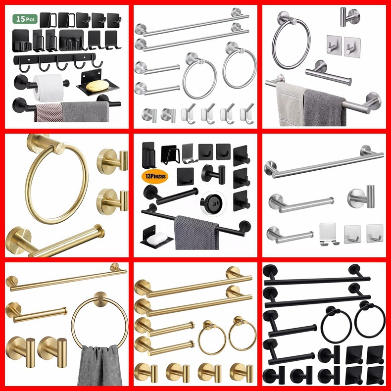 Acero inoxidable transfronterizo baño colgante conjunto de toallas de hardware de baño colgante conjunto conjunto completo de toallas de baño conjunto completo image 3