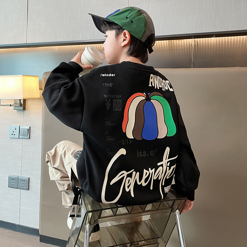 Men's Spring V-Neck Sweatshirt 2024 New Model for Older Children Boys Spring Style Trend Brand Base Shirt Children's Clothing