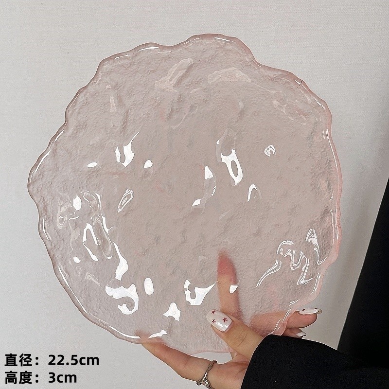 Plato de vidrio irregular glaciar japonés plato de refrigerio casero plato de frutas bandeja de postre circular cubiertos