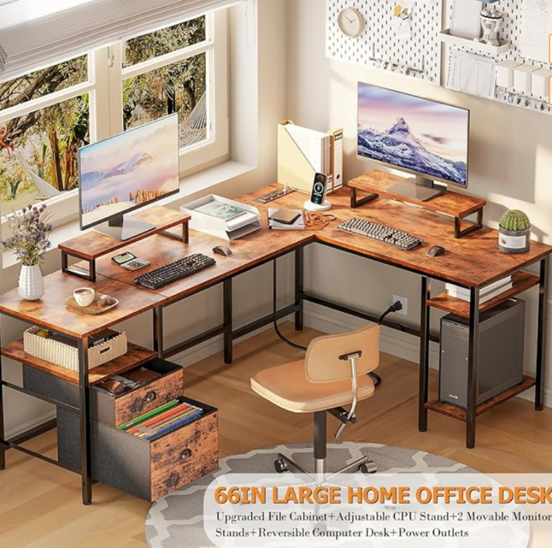 Cross-Border L-Shaped Computer Desk with Monitor Stand, Storage Drawer, Reversible Corner Gaming Desk, Home Office Desk Cross-Border L-Shaped Computer Desk with Monitor Stand, Storage Drawer, Reversible Corner Gaming Desk, Home Office Desk