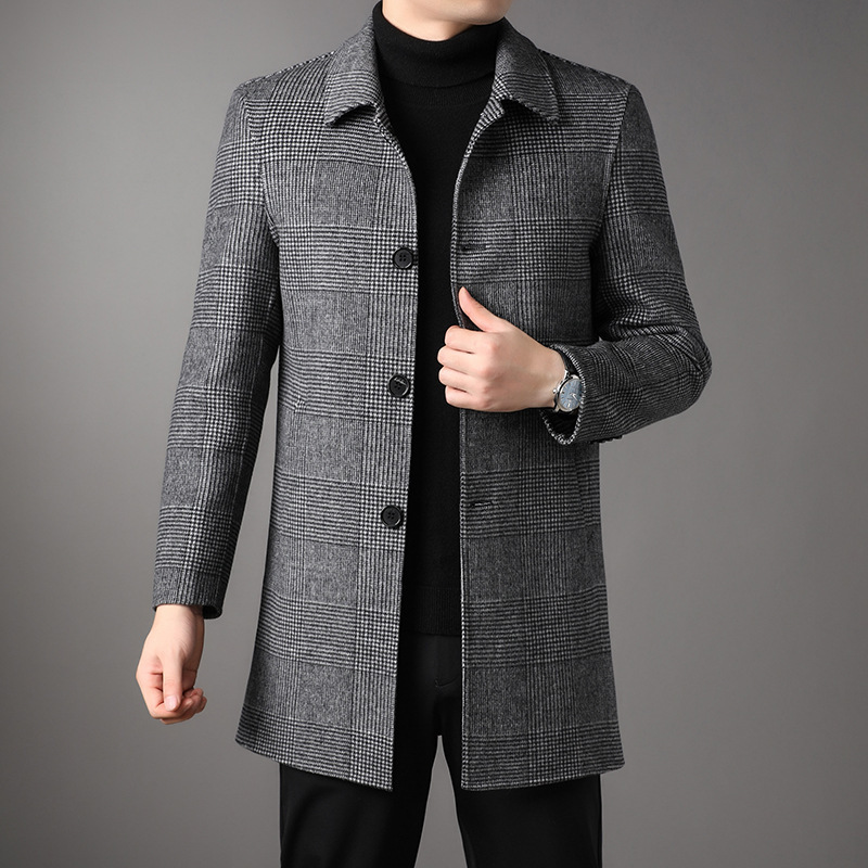2025 Autumn and Winter New Men's Middle-aged Lapel Single-breasted Wool Woolen Fashionable Casual Trendy Coat 2025 Autumn and Winter New Men's Middle-aged Lapel Single-breasted Wool Woolen Fashionable Casual Trendy Coat