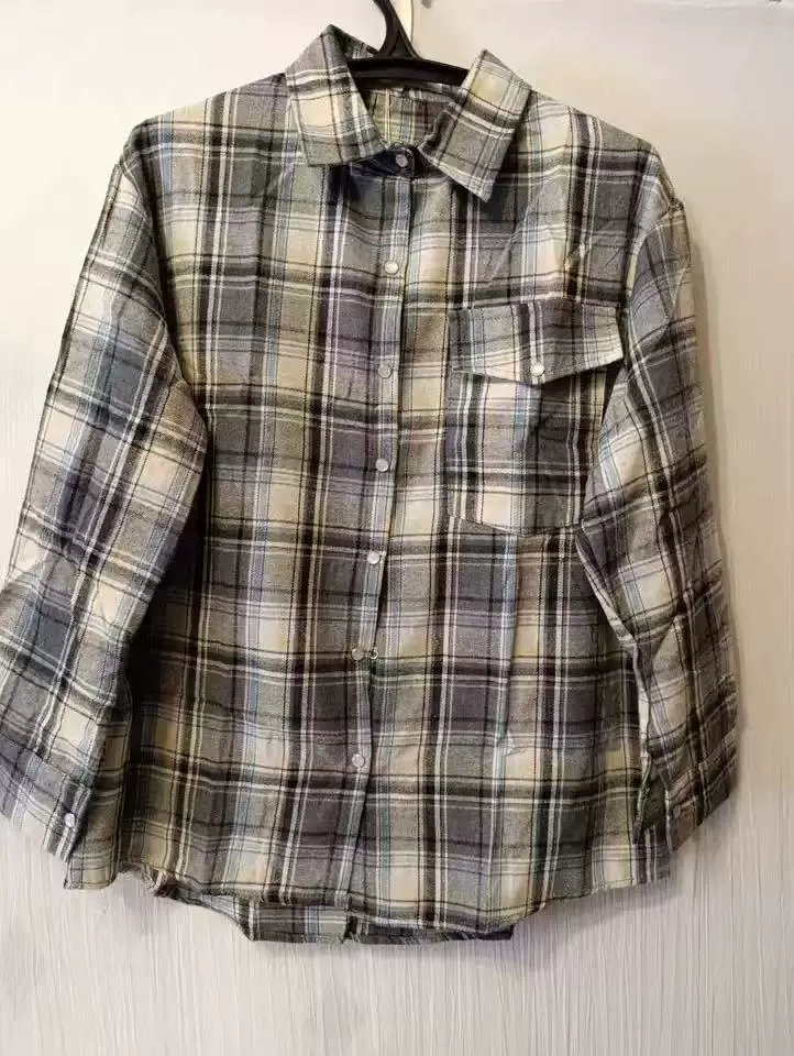 เสื้อแขนยาวฤดูใบไม้ร่วงย้อนยุค ลายตาราง หลายสี ไซส์ S–XL