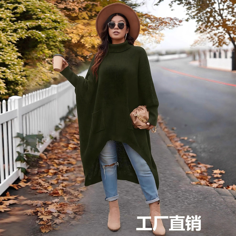 Cross-Border Amazon and Aliexpress Specializes in High-Neck Batwing Sleeve Loose Elegant Casual Sweaters for Women, Autumn and Winter Fashion Cross-Border Amazon and Aliexpress Specializes in High-Neck Batwing Sleeve Loose Elegant Casual Sweaters for Women, Autumn and Winter Fashion