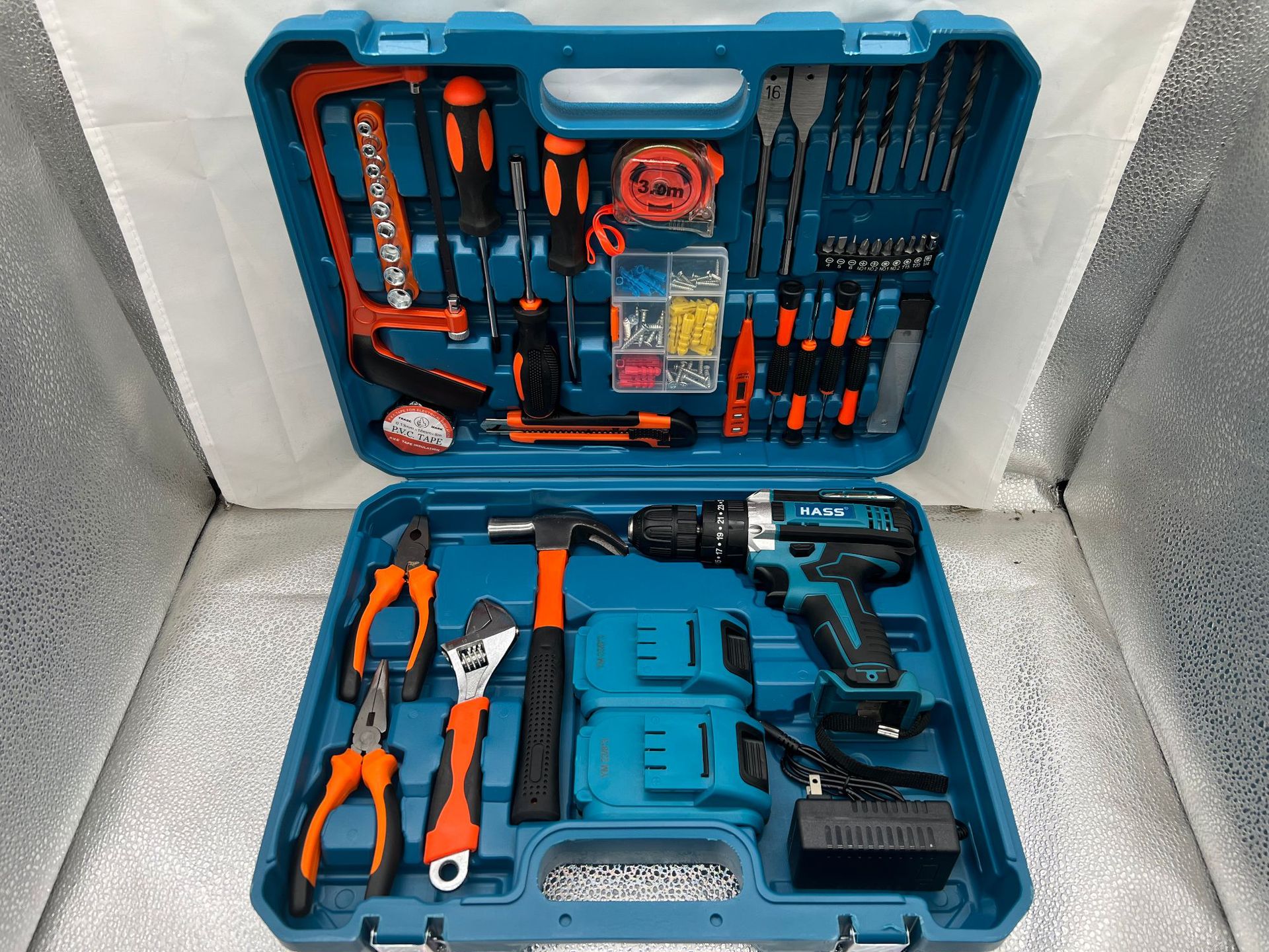 外贸款 锂电手电钻组合套装 车载维修工具电钻 冲击钻套装工具箱