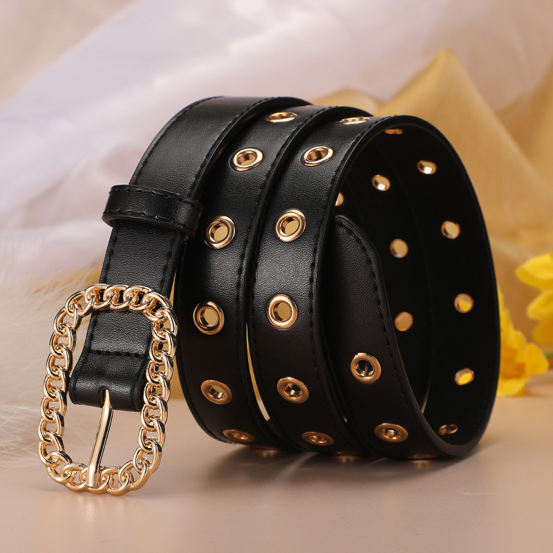 Mode riem retro goud vierkant gesp voor dames stijlvolle riem_voghion.com