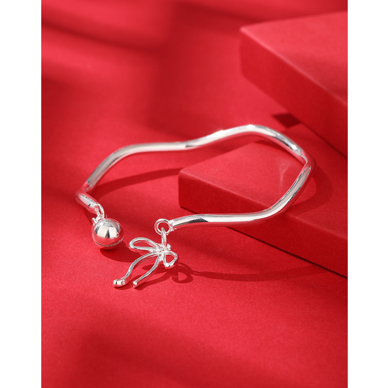 Onda pulsera de plata femenina 999 plata esterlina abierta simple nicho borla arco campana pulsera de plata pura para La novia