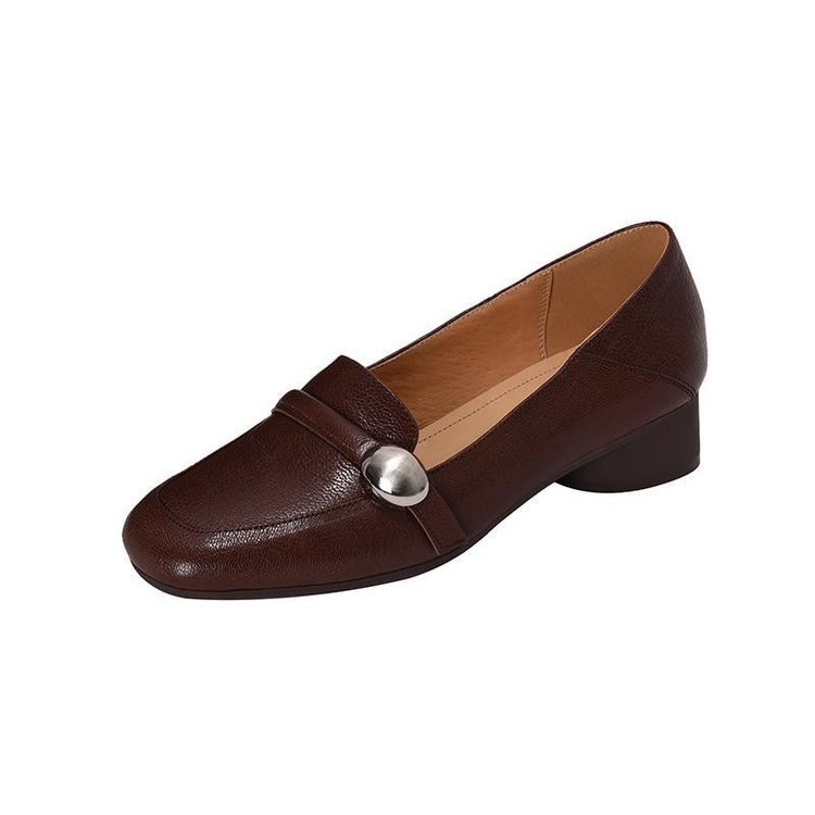 Retro Chunky-heeled Ballet Flats For Women, Versatile Soft Leather_voghion.com