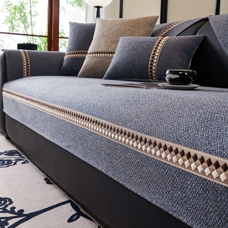 2025 New Cotton Linen Sofa Cushion Four Seasons Universal Non-slip Cushion Light Luxury High-end Sense Straight Row Non-slip Leather Cushion Cover