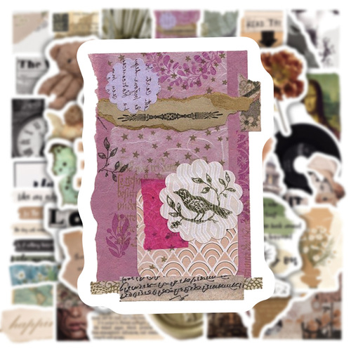 50 retro stickers, retro shabby newspapers, literary notebooks, water cups, waterproof graffiti stickers