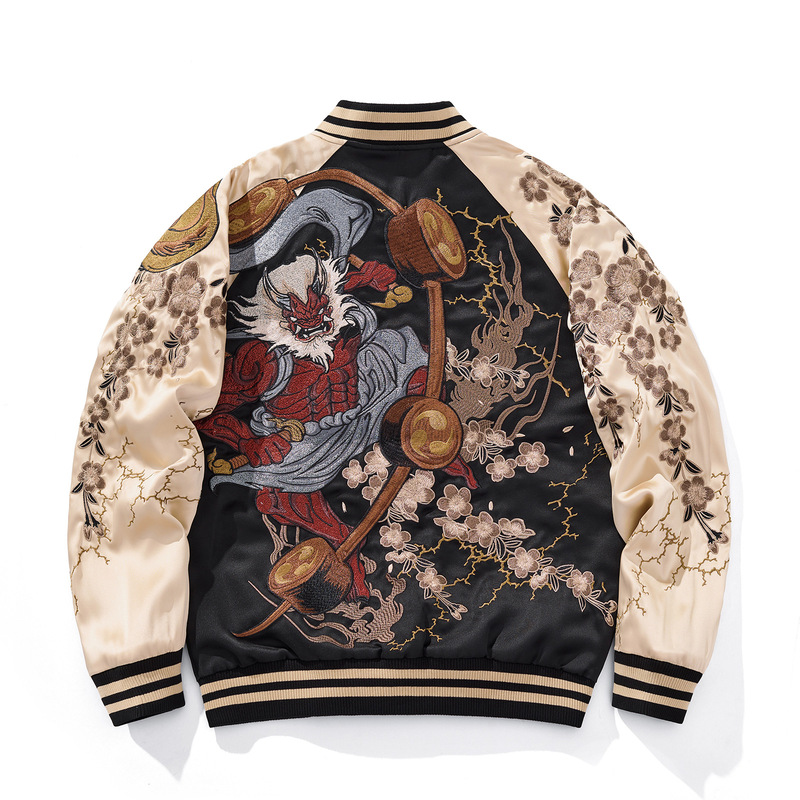 Huaxia Junpin Chinese Style Heavy Embroidery Zhong Kui Reversible Jacket Men's Casual Baseball Jacket B085 Huaxia Junpin Chinese Style Heavy Embroidery Zhong Kui Reversible Jacket Men's Casual Baseball Jacket B085