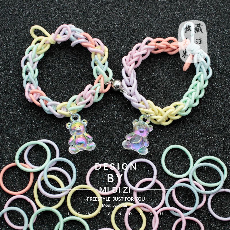 DIY self-made couple bracelet girlfriends induction small rubber band bracelet small red book Same style rubber band macaron bracelet