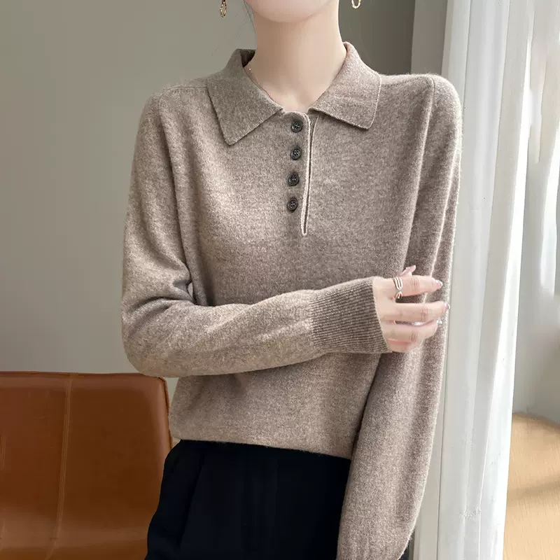 POLO领羊绒衫女2025秋冬新款半系扣打底衫慵懒风宽松显瘦套头毛衣