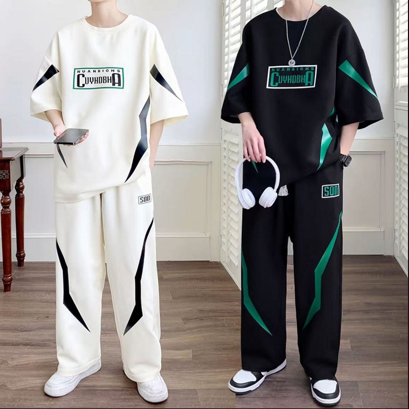 Summer Casual Sports Short-Sleeved Suit Men's Fashion Trendy Brand Teenagers Junior High School Students Summer Handsome Trousers Men's Clothing